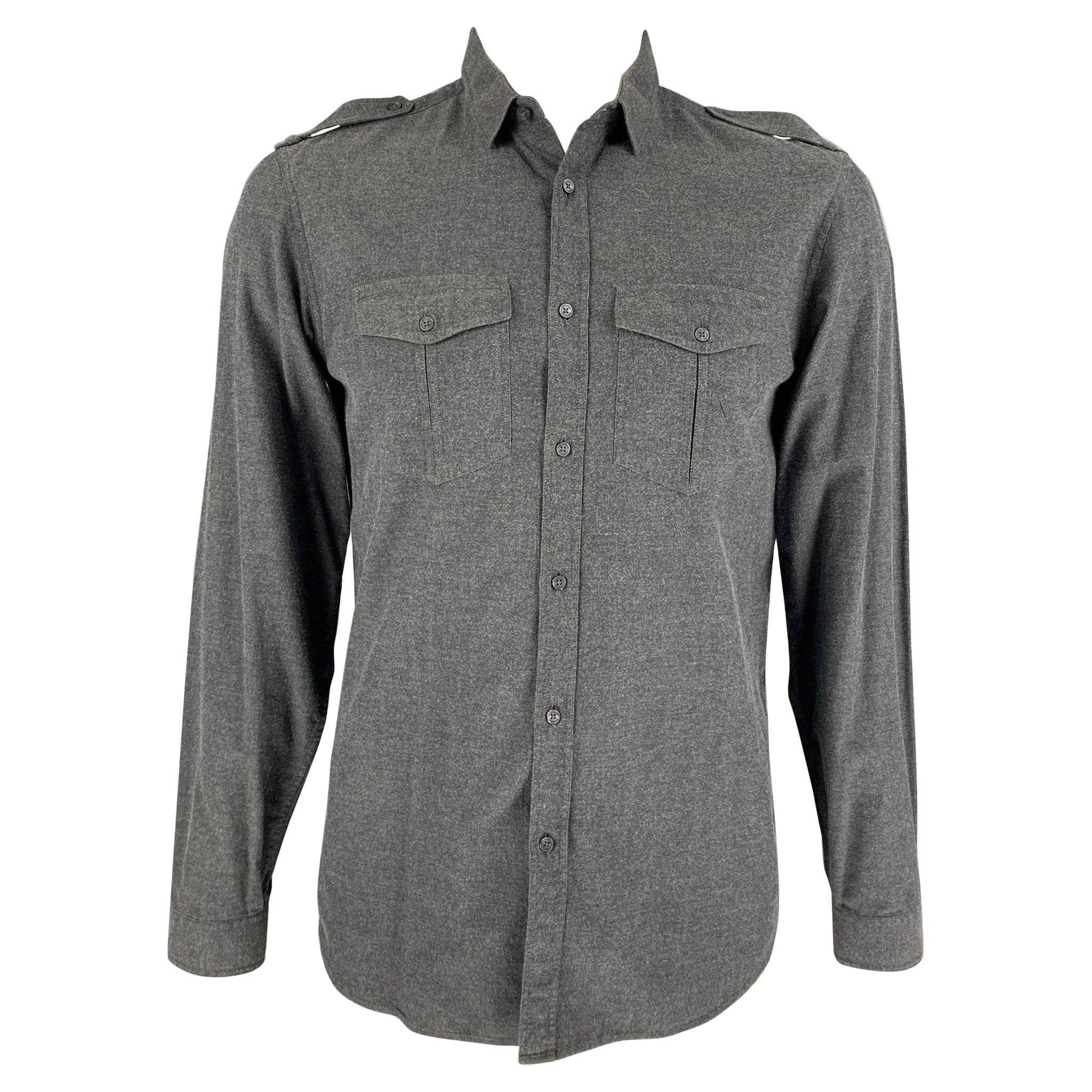 BURBERRY PRORSUM Fall 2010  L Gray Cotton Button Up Long Sleeve Shirt For Sale