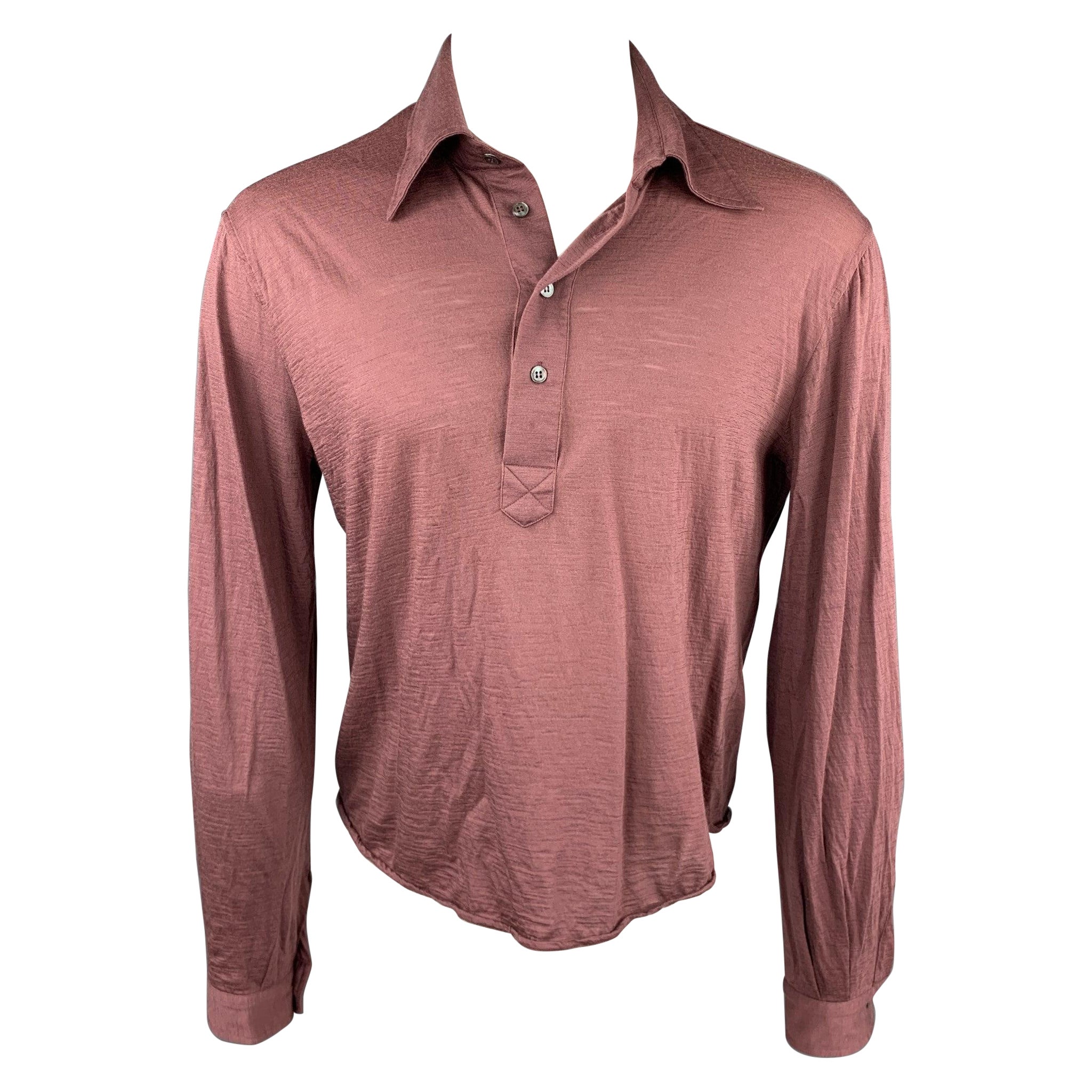 CoSTUME NATIONAL Size M Mauve Wool Buttoned Long Sleeve Polo For Sale
