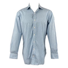HAMILTON Size S Blue & Green Gingham Cotton Spread Collar Long Sleeve Shirt