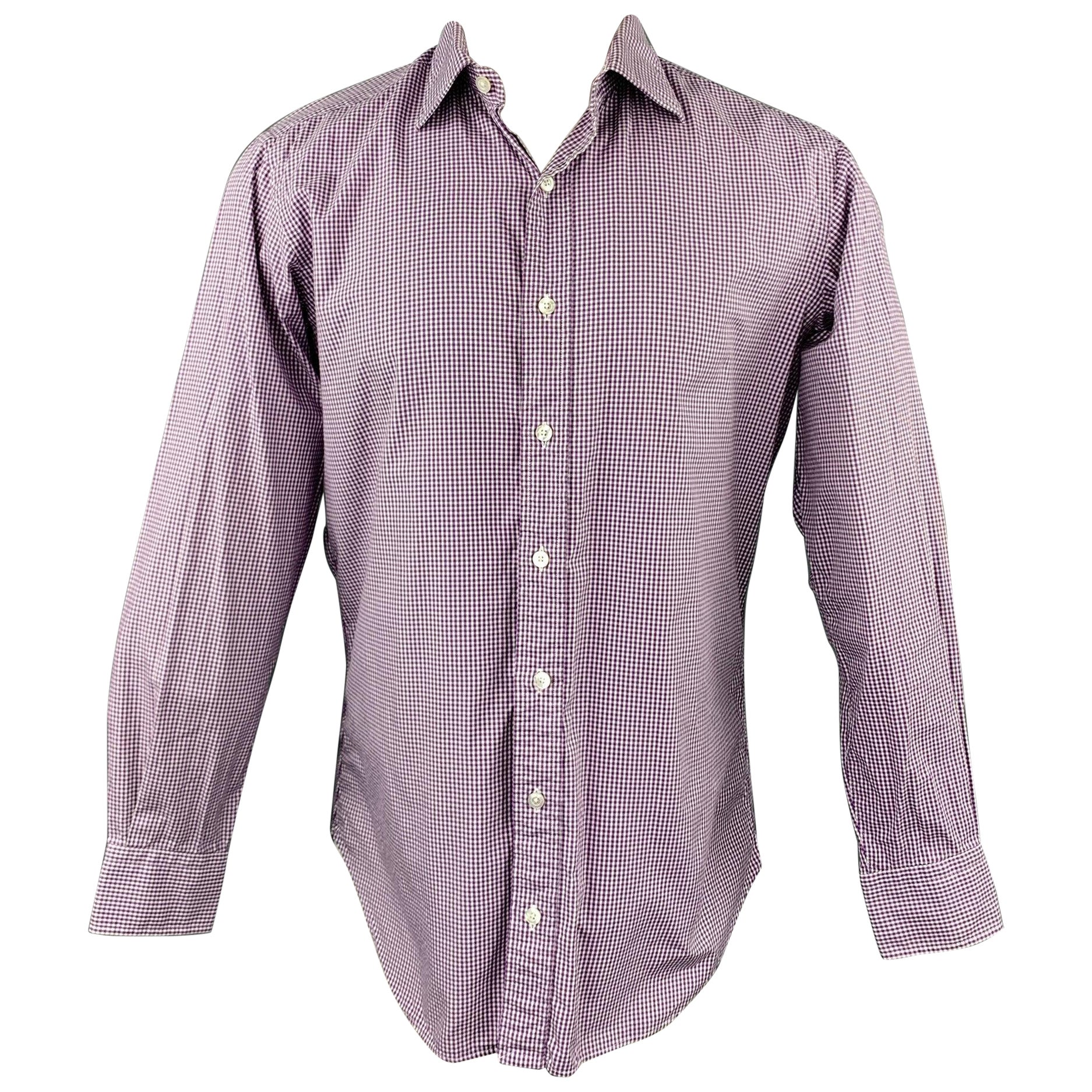 HAMILTON Size S Lavender Gingham Cotton Classic Long Sleeve Shirt For Sale
