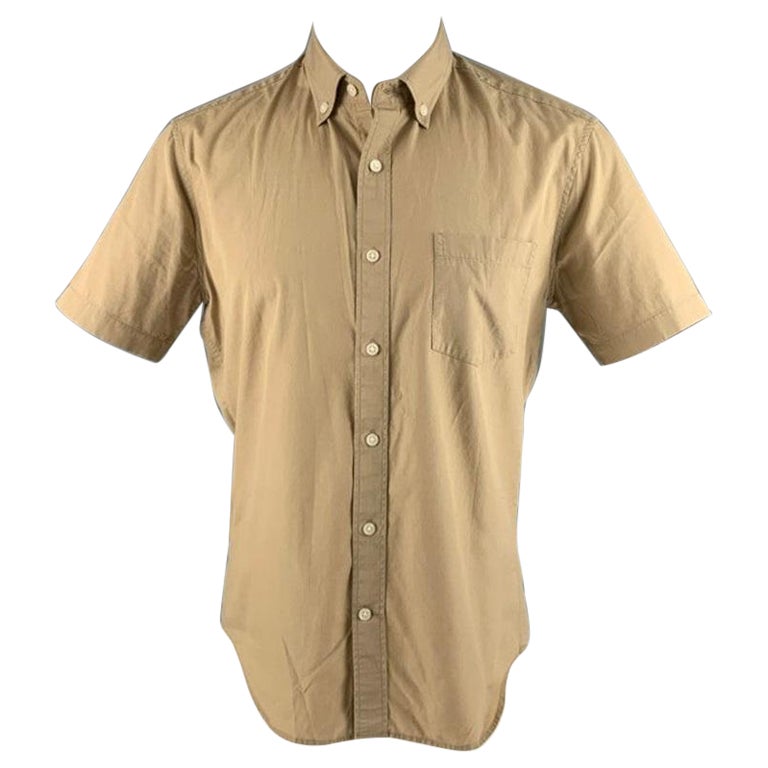 VINCE Size M Khaki Cotton One Pocket Short Sleeve Shirt For Sale