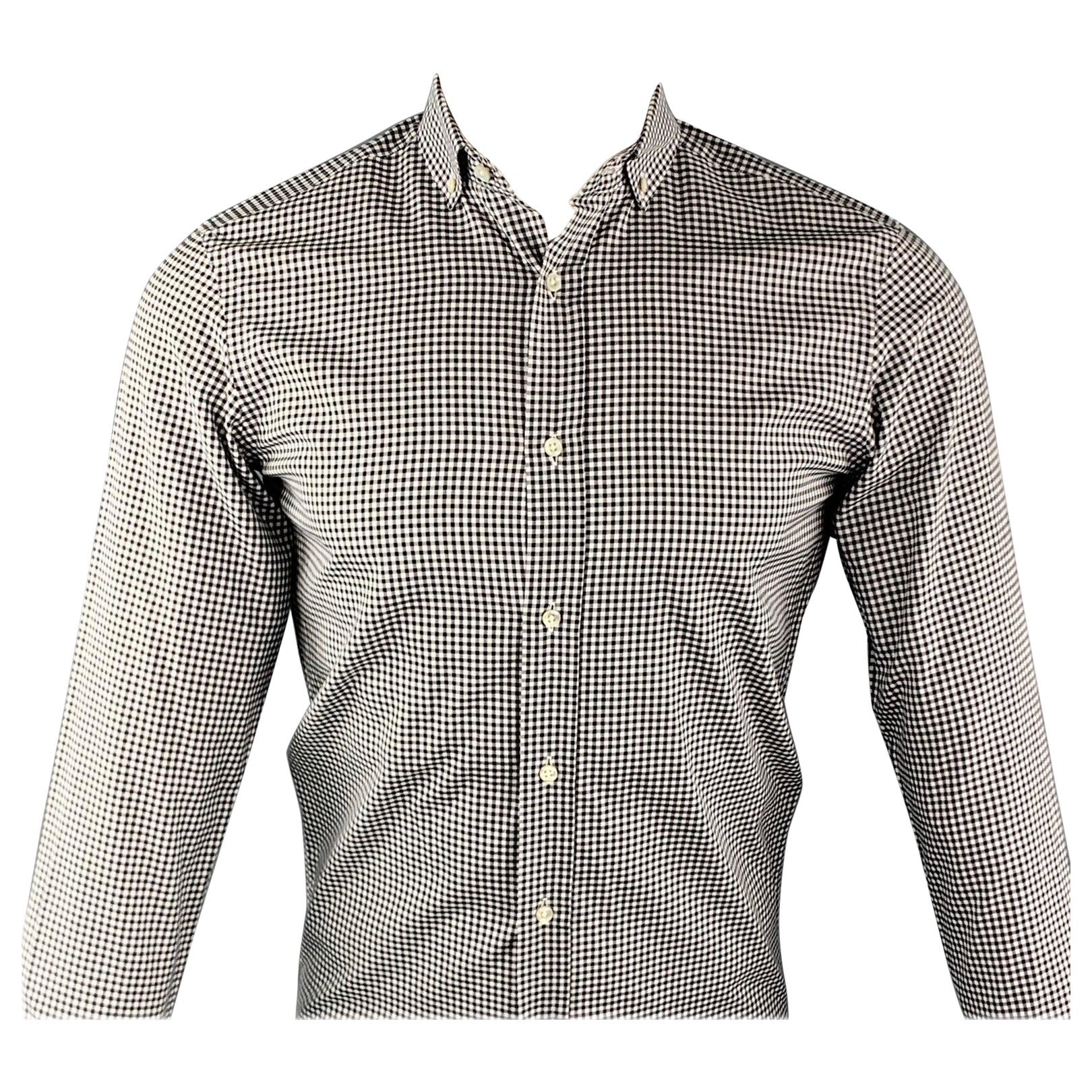 RALPH LAUREN Size S Black & White Checkered Cotton Button Down Long Sleeve Shirt For Sale