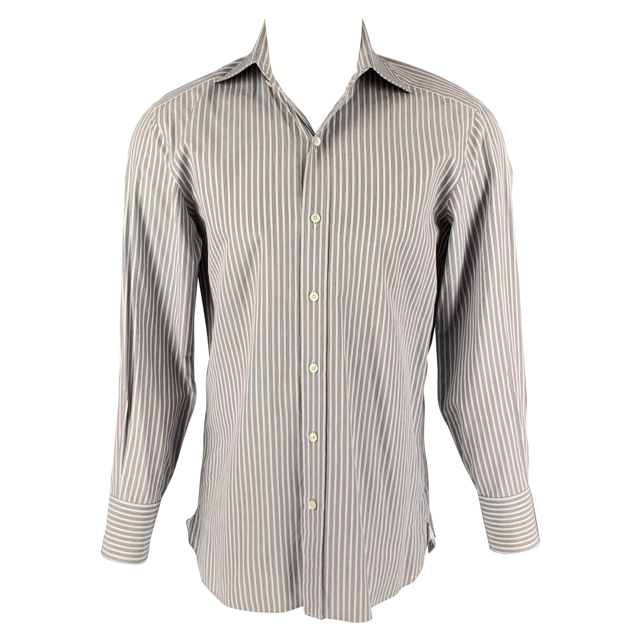 TOM FORD Size M Grey Striped Cotton Spread Collar Long Sleeve Shirt For Sale