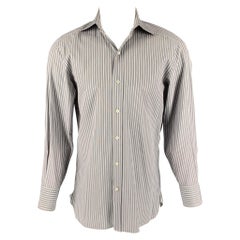 TOM FORD, chemise à manches longues en coton rayé gris à col évasé, taille M