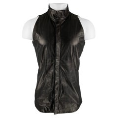 GARETH PUGH Size 36 Black Leather Sleeveless Short Sleeve Shirt