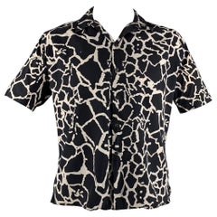 VERSACE Size XXL Black White Abstract Cotton Short Sleeve Shirt