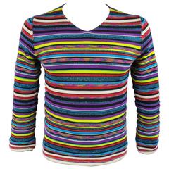 COMME des GARCONS SHIRT Size S Multi-Color Lurex Striped V Neck Pullover Sweater