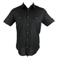 CALVIN KLEIN Size S Black Cotton Epaulettes Short Sleeve Shirt