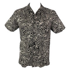 SHANGHAI TANG Size M Black White Abstract Silk Camp Short Sleeve Shirt