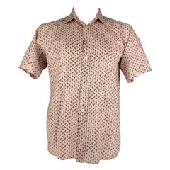 ETRO Size 44 Pink White Dots Cotton Short Sleeve Shirt