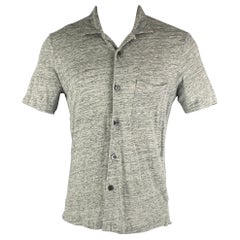THEORY Size M Grey Heather Linen One pocket Short Sleeve Shirt