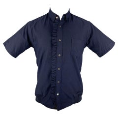 Chemise SACAI à manches courtes boutonnée en coton et polyester bleu marine, taille S