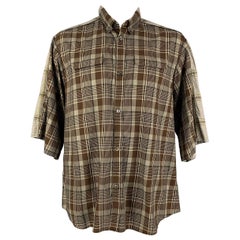 UNDERCOVER Size XL Brown & Olive Cotton Reverse Seams Short Sleeve Shirt