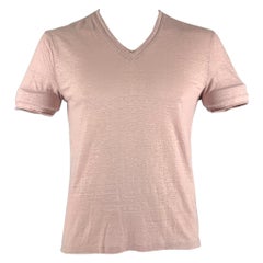 JOHN VARVATOS - T-shirt rose en lin à col en V