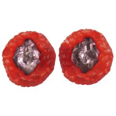 Oversized 1960s Italian Luminous Red
Purple Rock Lucite Clip on Earrings Oversized 1960s Italian Luminous Red
Purple Rock Lucite Clip on Earrings