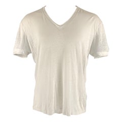 JOHN VARVATOS Size M Off White Linen V-Neck T-shirt