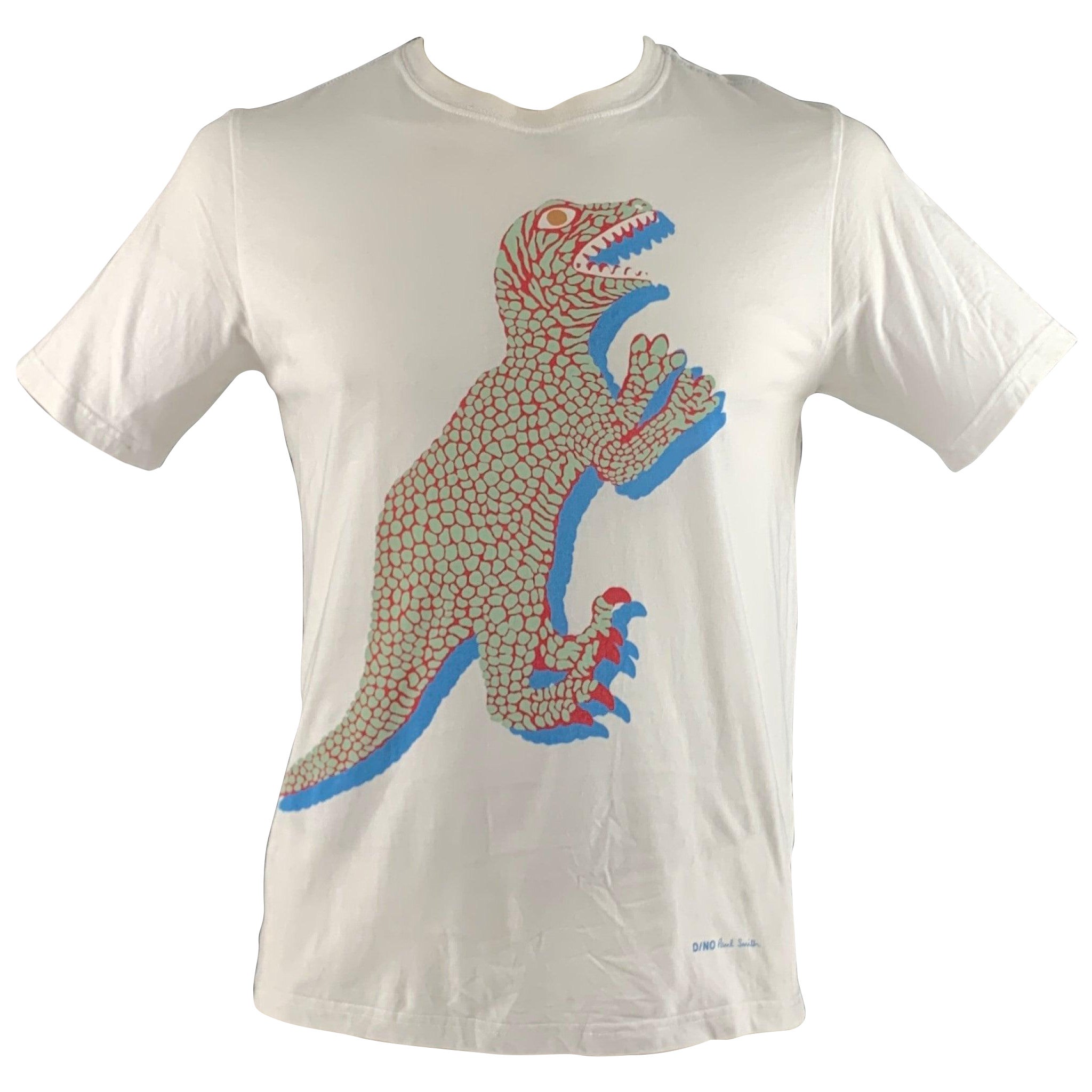 PAUL SMITH Size L White Blue Red Cartoon Cotton T-shirt For Sale
