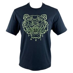 KENZO Size M Navy Green Embroidery Cotton T-shirt