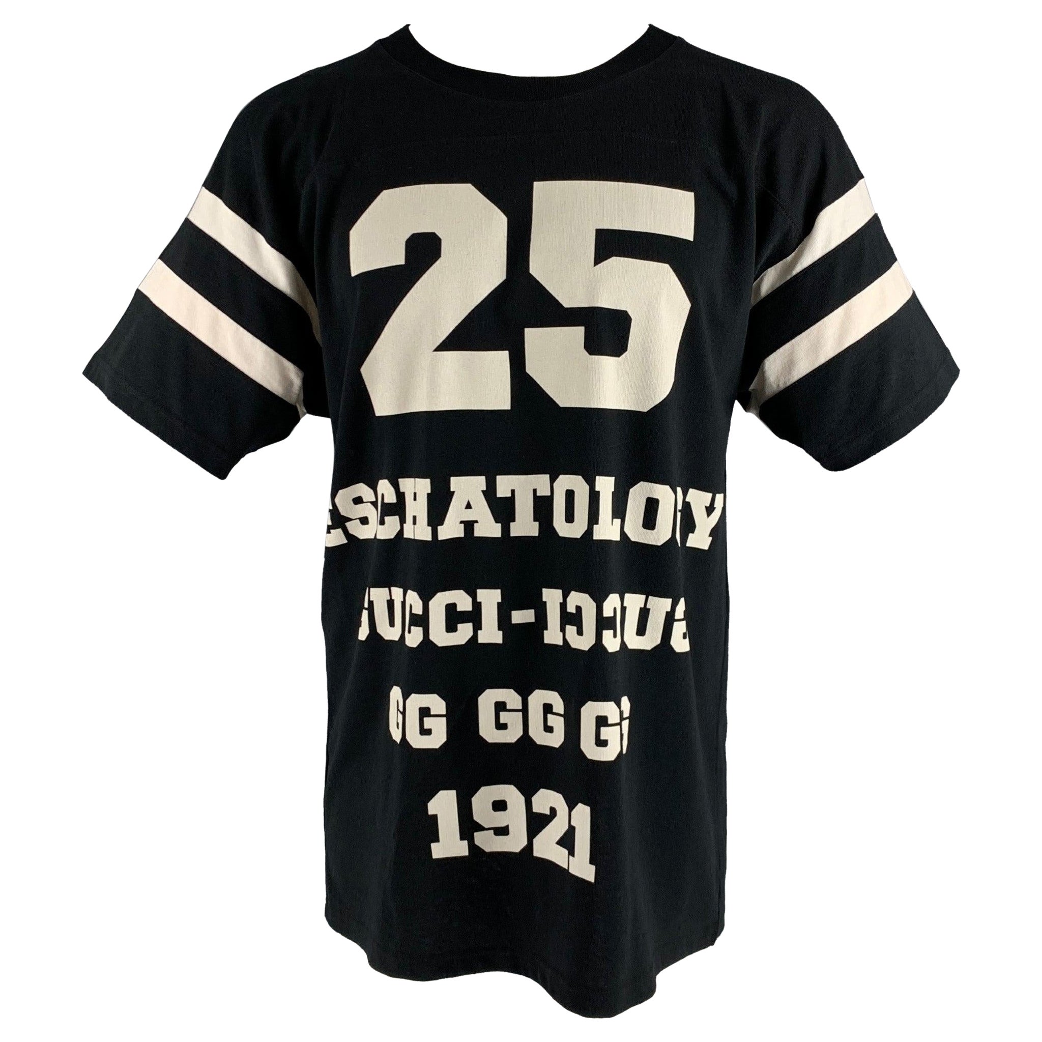GUCCI Size XS Black White Graphic Cotton Crew-Neck T-shirt For Sale