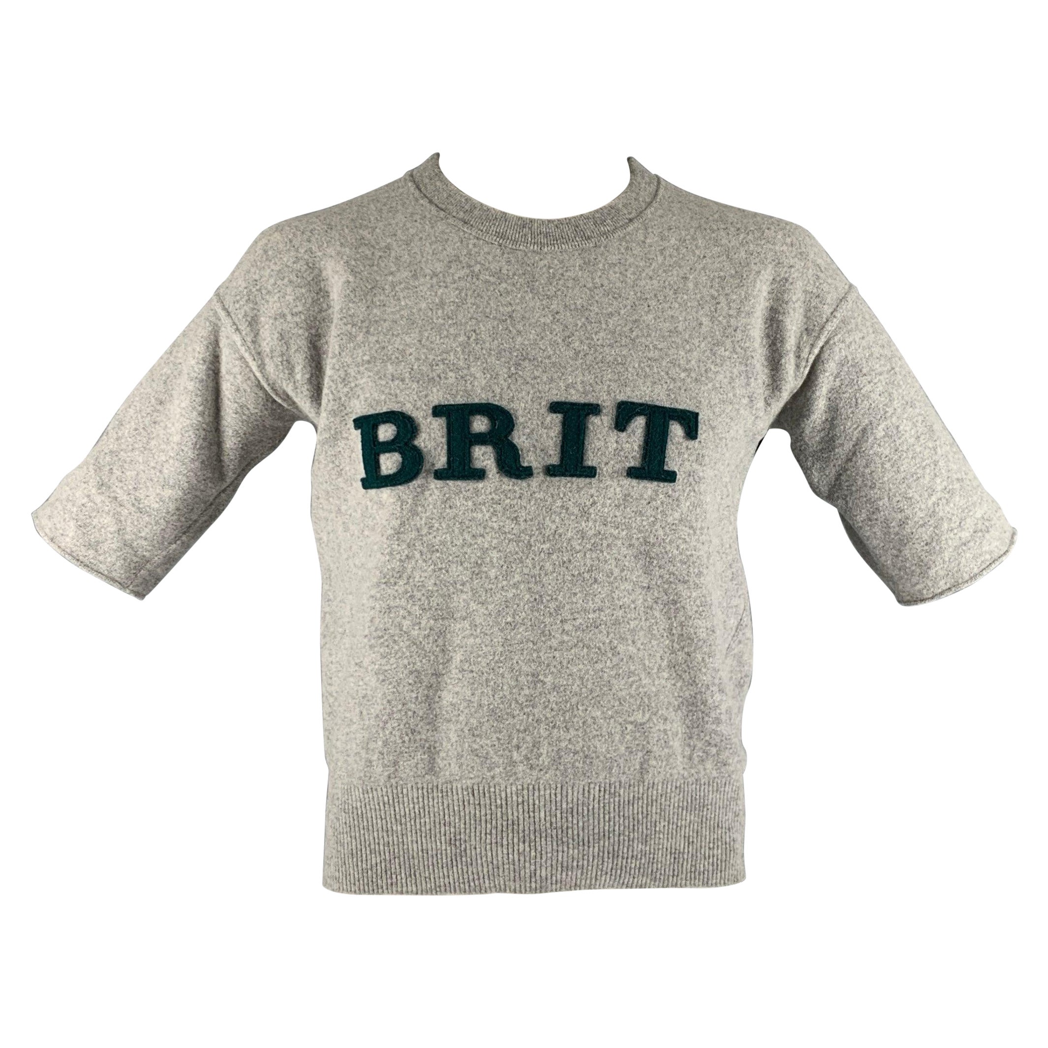 BURBERRY PRORSUM Size L Grey Green Applique T-shirt For Sale