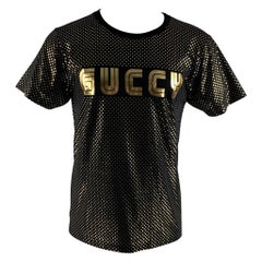 GUCCI T-Shirt mit Crew-Neck aus Baumwolle, Größe XS, Schwarz, Gold und Sternen