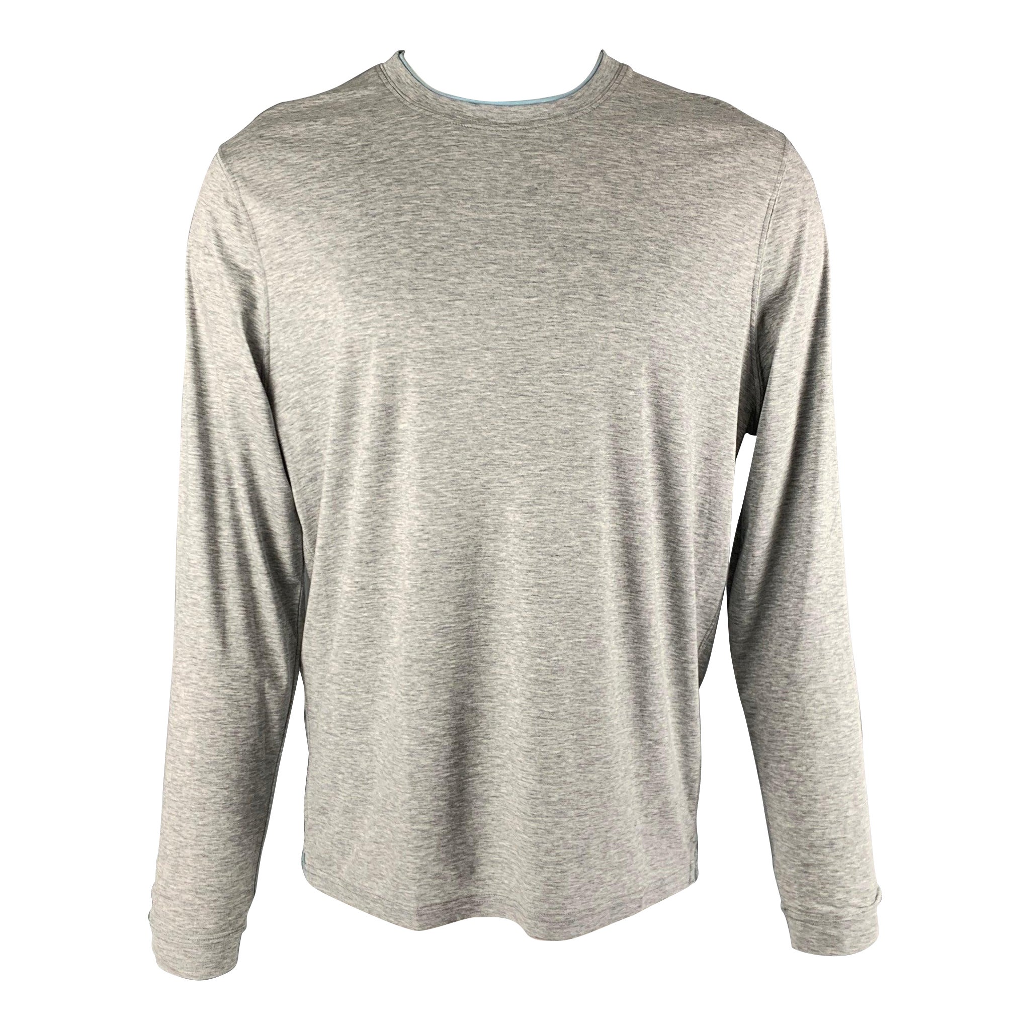 SAKS FIFTH AVENUE Size M Grey Blue Heather Lyocell Cotton Long Sleeve T-shirt For Sale