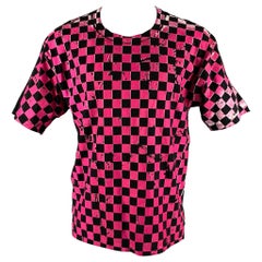 MARC JACOBS Size XS Black Pink Checkered Cotton Crew-Neck T-shirt