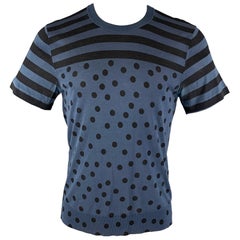 DOLCE & GABBANA Größe S Blau Schwarzes Kurzarm-T-Shirt aus gepunkteter Seide mit kurzen Ärmeln