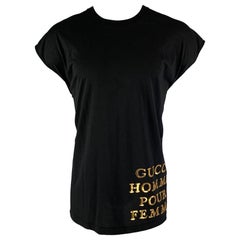 GUCCI Size XXS Black Gold Embroidery Cotton Sleeveless T-shirt