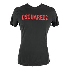 DSQUARED2 Size XXL Black Red Logo Cotton Crew-Neck T-shirt
