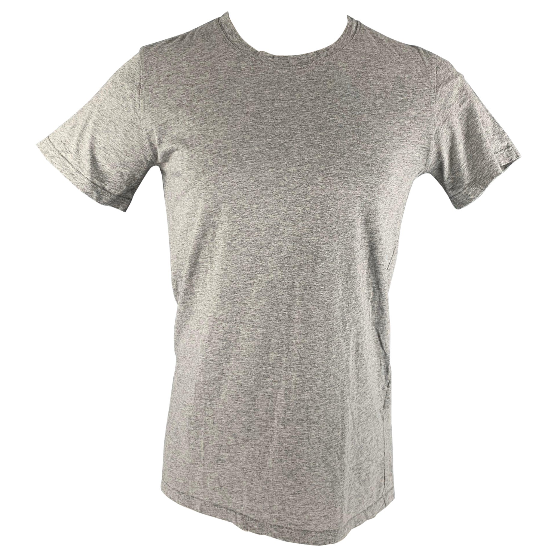 BALMAIN Size M Grey Solid Cotton Crew-Neck T-shirt For Sale