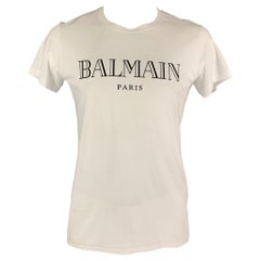 BALMAIN Größe L Weißes Logo-Baumwoll-Logo  T-shirt