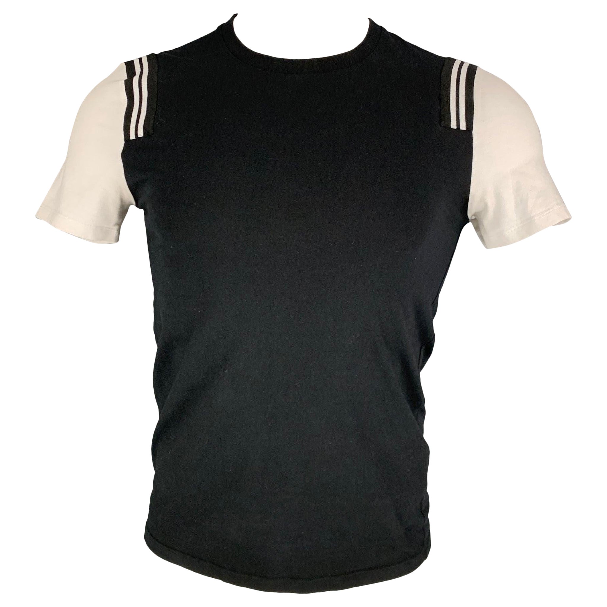 NEIL BARRETT Size XS Black & White Color Block Cotton / Elastane T-shirt For Sale