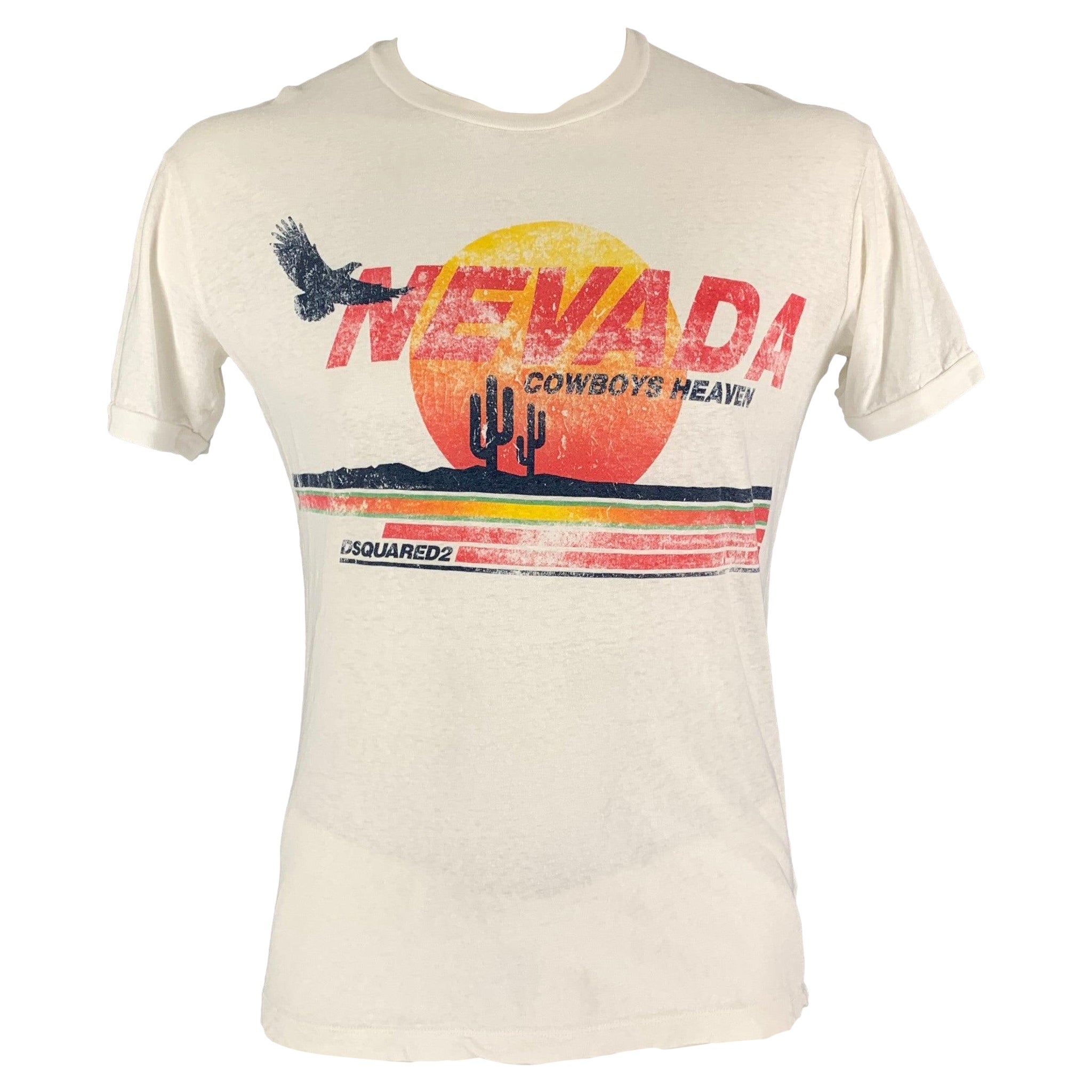 DSQUARED2 Size XL White Nevada Graphic Cotton T-shirt For Sale