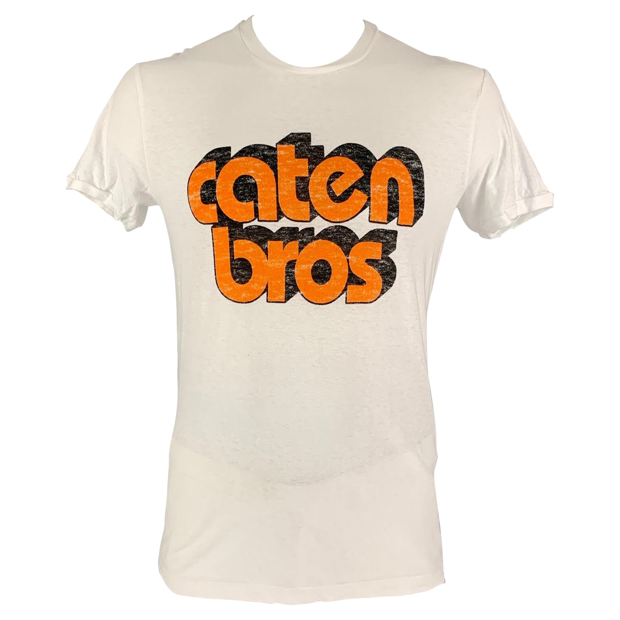 DSQUARED2 Size XL White Caten Bros Graphic Cotton T-shirt For Sale
