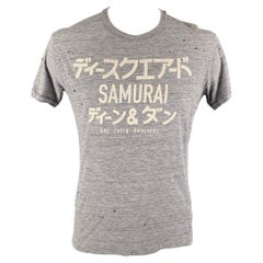 DSQUARED2 Size XL Grey White Samurai Graphic Cotton T-shirt
