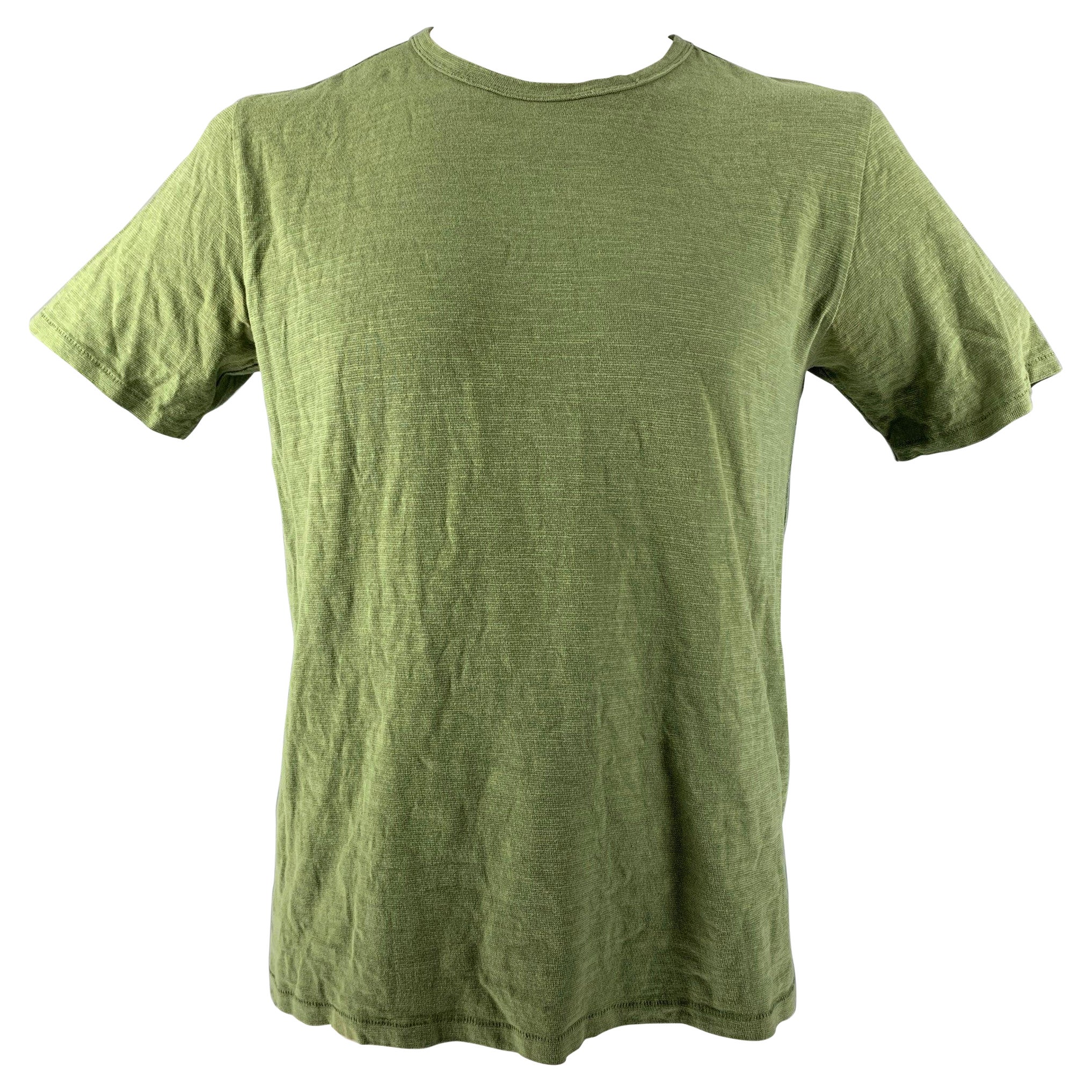 RAG & BONE Size L Olive Textured Cotton Crew-Neck T-shirt For Sale