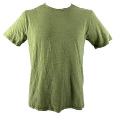 RAG & BONE Size L Olive Textured Cotton Crew-Neck T-shirt