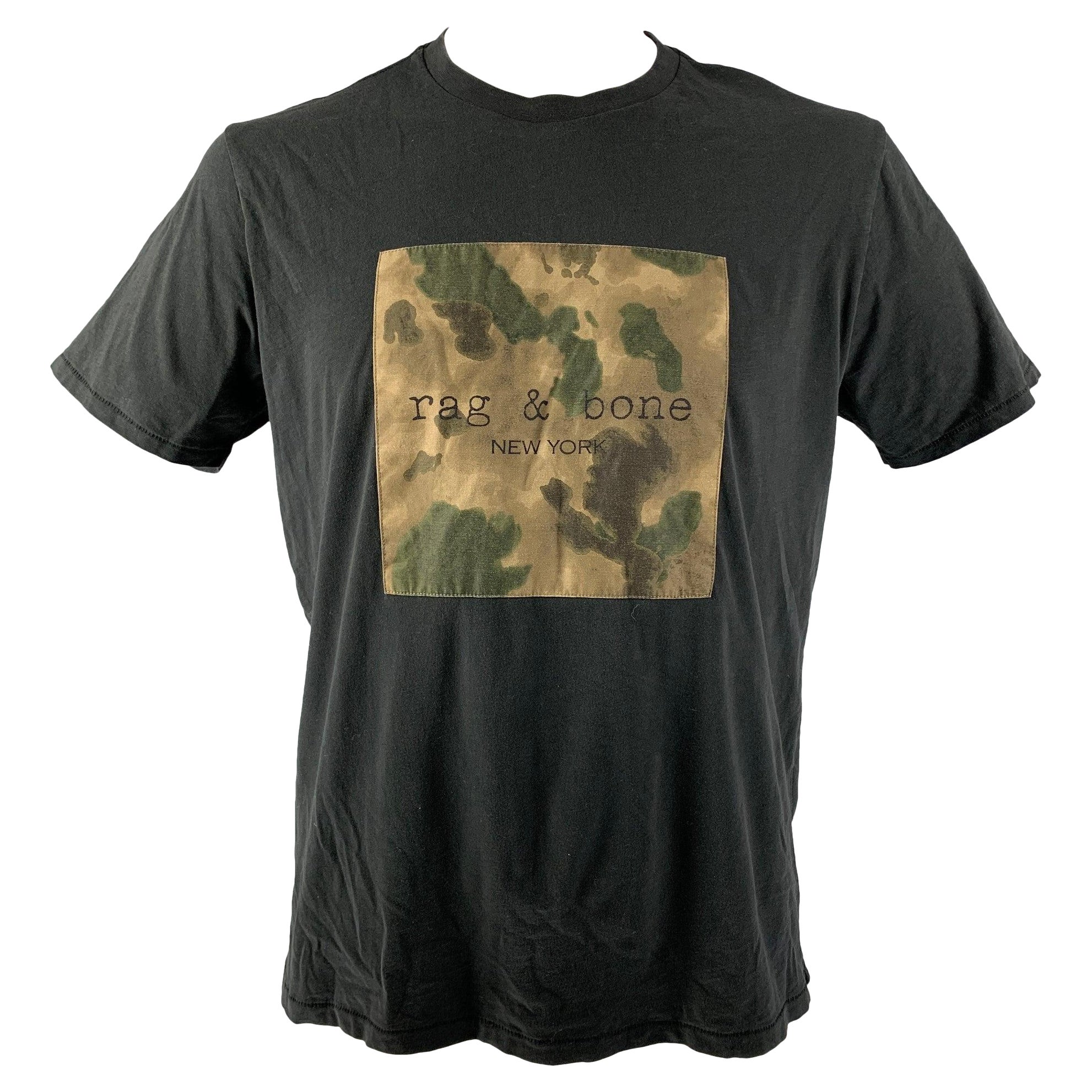 RAG & BONE Size L Khaki Graphic Cotton Crew-Neck T-shirt For Sale