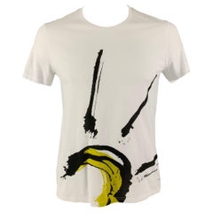 BURBERRY - T-shirt col ras du cou en coton imprimé blanc et noir, taille L