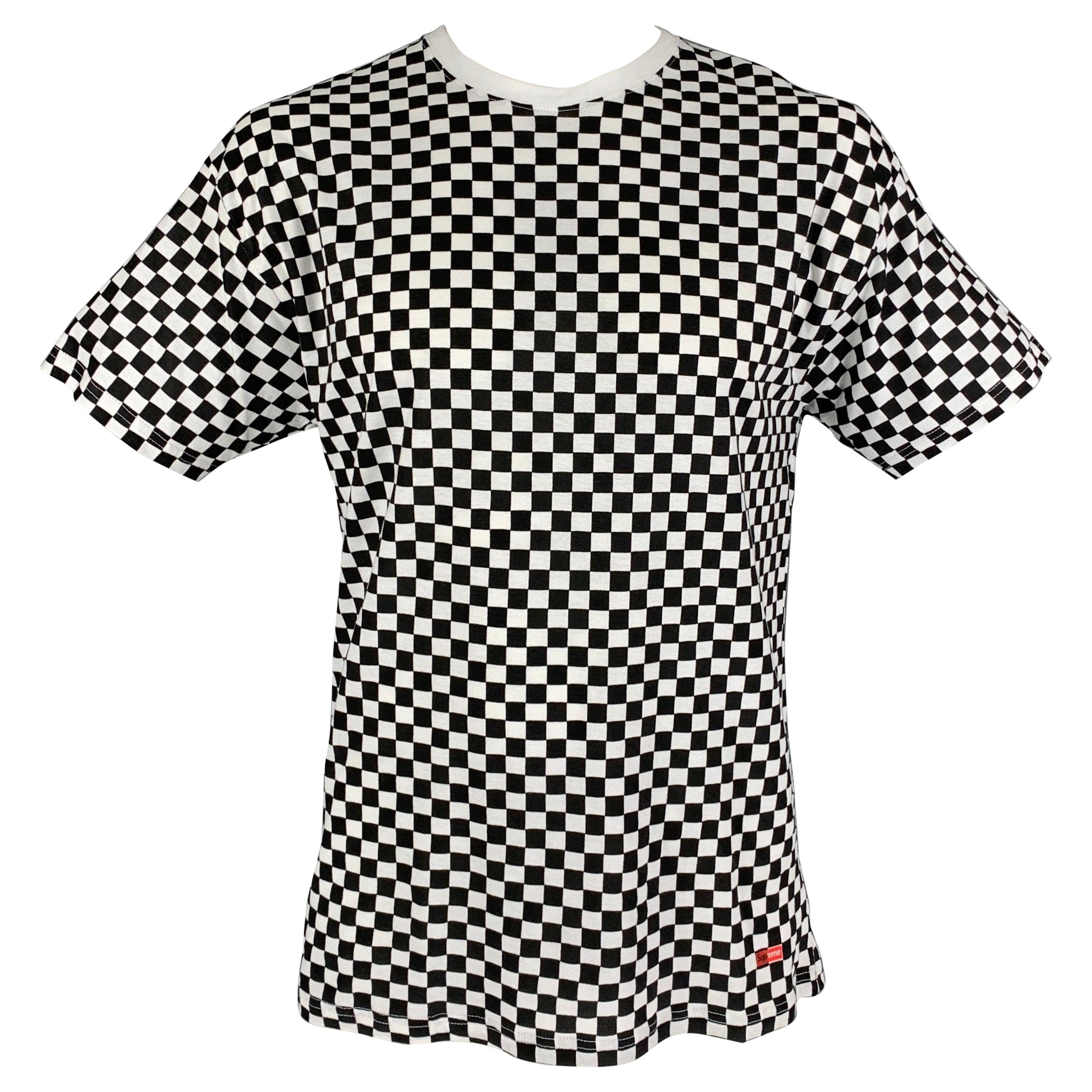 SUPREME x HANES Size L Black White Checkered Cotton T-shirt For Sale