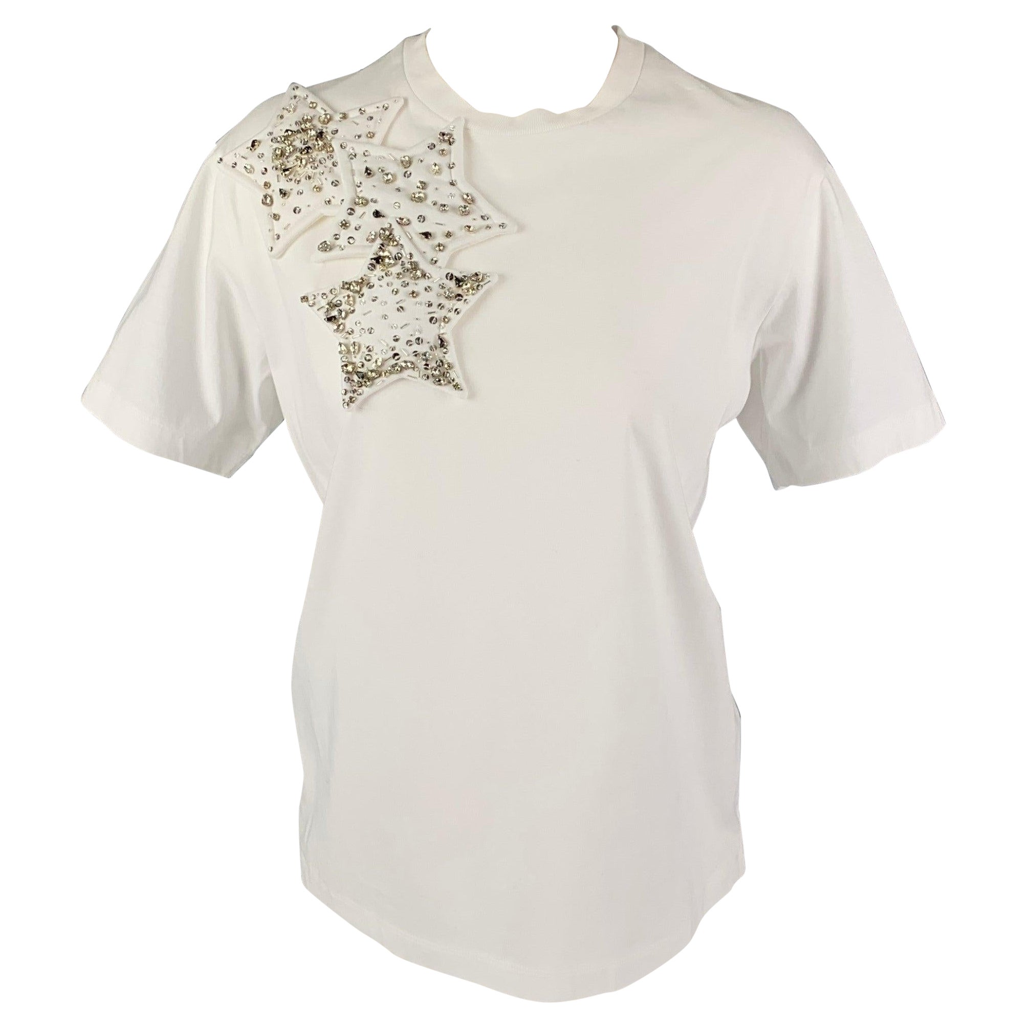 DSQUARED2 - T-shirt à col bénitier en coton blanc avec appliques, taille XS en vente
