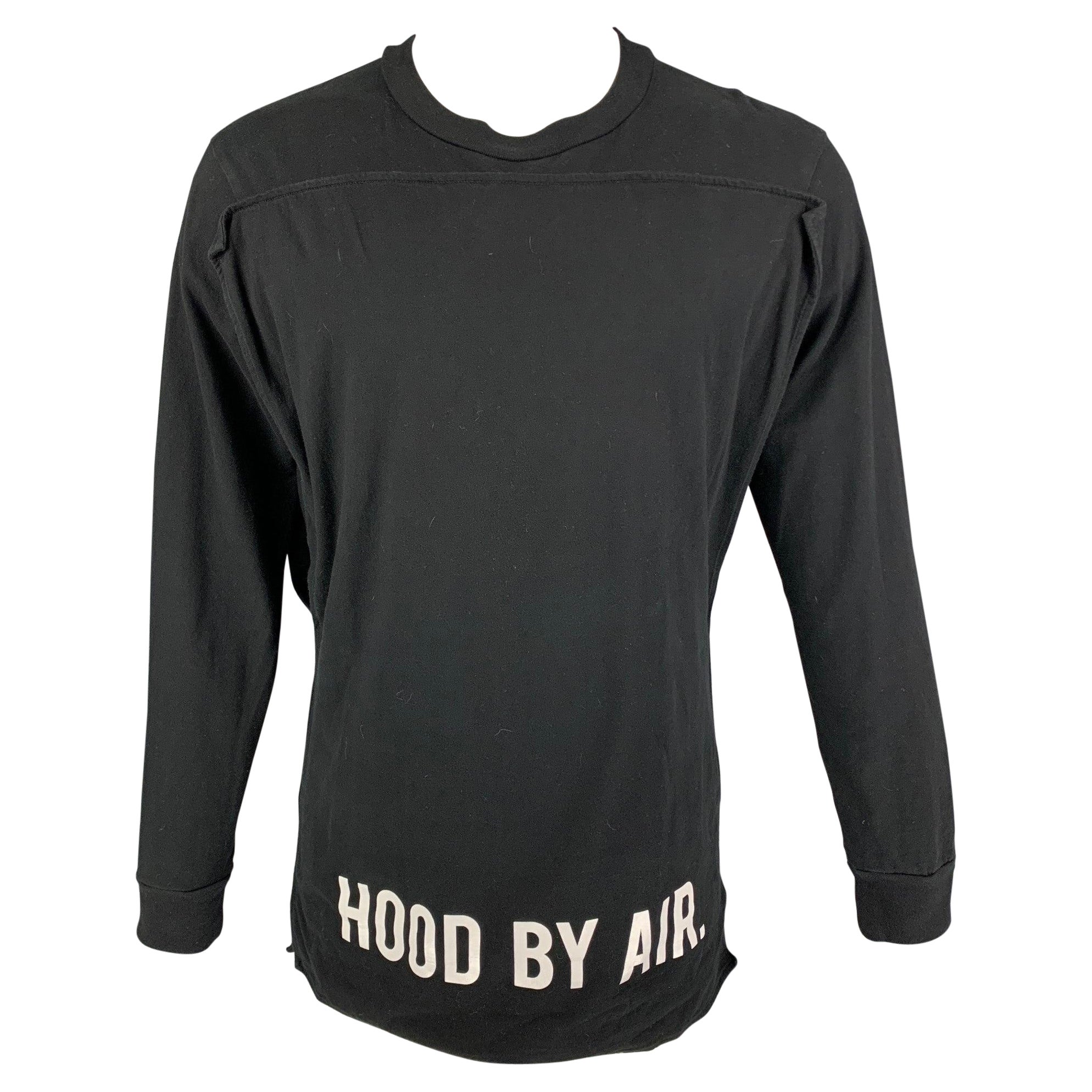 HOOD BY AIR Größe S Schwarzes grafisches Baumwoll-T-Shirt mit langen Ärmeln im Angebot