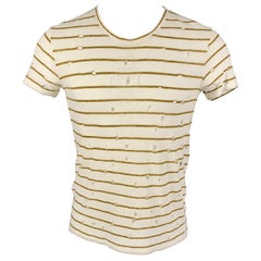 IRO Größe XS Weiß-Oliv gestreiftes Leinen-T-Shirt Mina