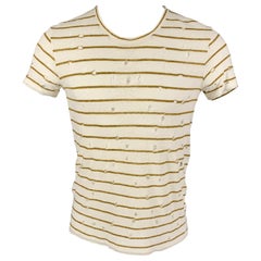 IRO Größe XS Weiß-Oliv gestreiftes Leinen-T-Shirt mit Rundhalsausschnitt Mina
