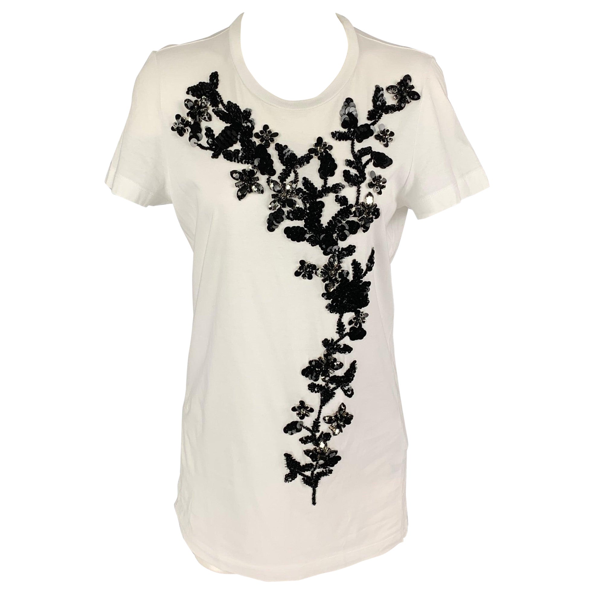 DSQUARED2 Size M White Applique Cotton Crew-Neck T-Shirt For Sale