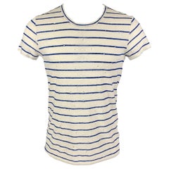 IRO Mina T-Shirt aus Leinen mit weiß-blau gestreiften Streifen, Größe XS