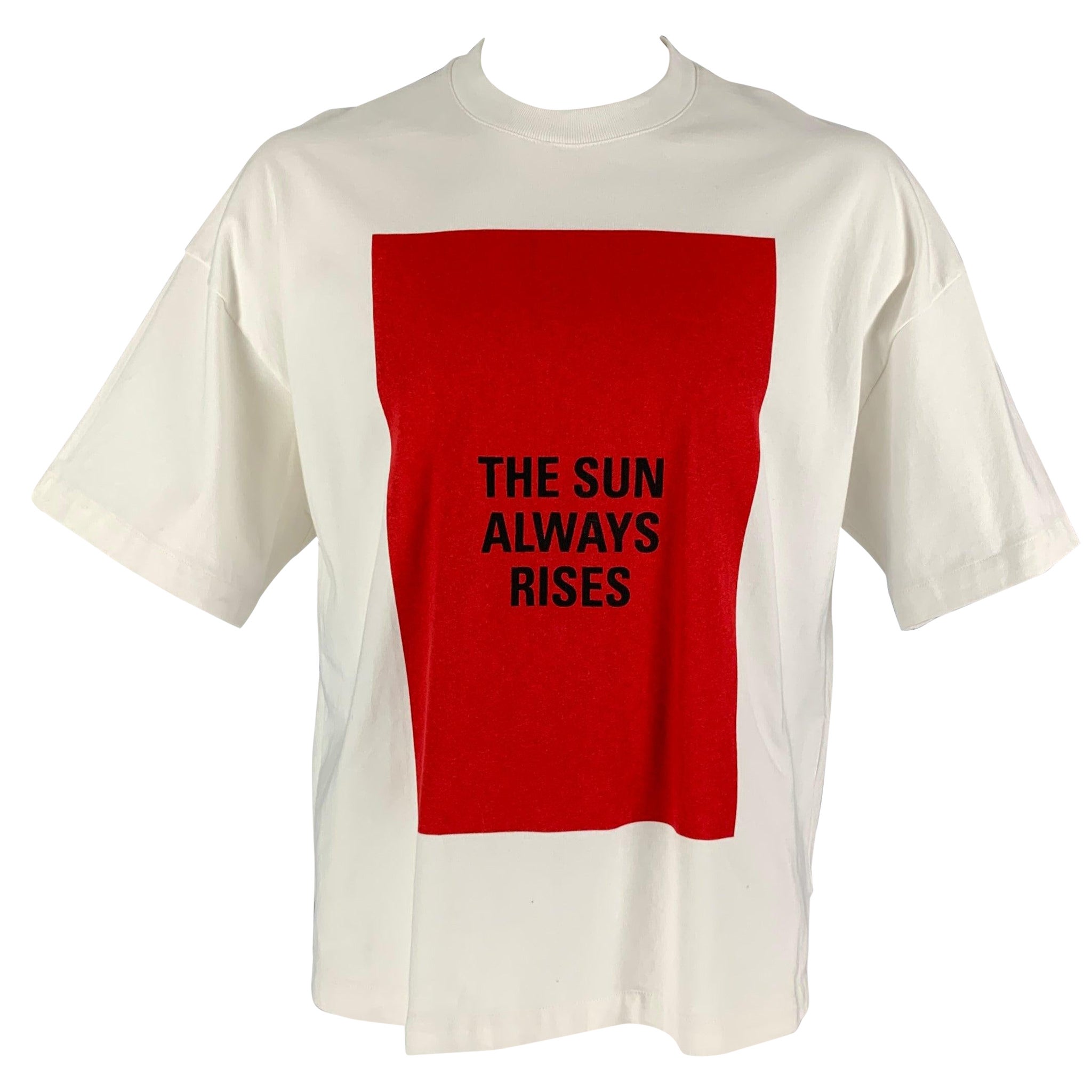 JIL SANDER - T-shirt à manches courtes en coton blanc et rouge, taille XL