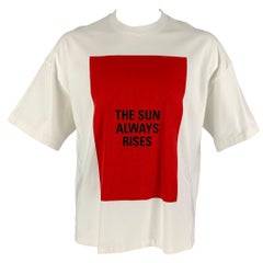JIL SANDER Größe XL Weiß Rotes Kurzarm-T-Shirt aus Baumwolle mit Farbblockmuster