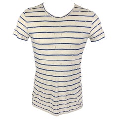 IRO Mina T-Shirt mit Crew-Neck aus Leinen mit weiß-blau gestreiften Streifen, Größe XS